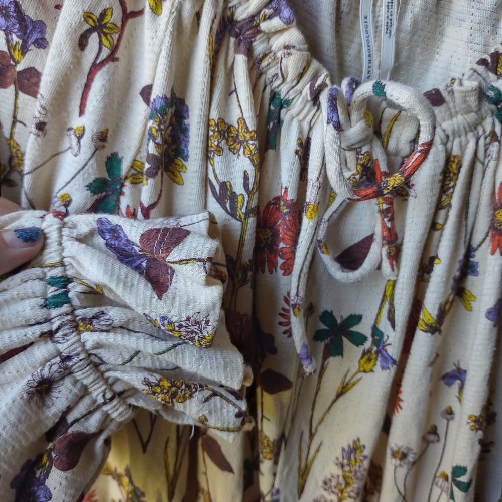 Anthropologie Puff Sleeved Boho Floral Romper Cream Fall Florals M NWT - Picture 7 of 16